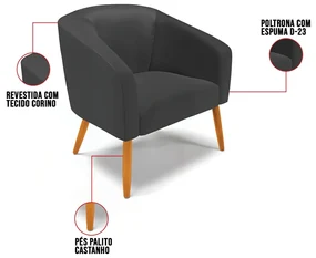 Cadeira Sala de Jantar Pé Palito Castanho kit 2 Stella Sintético D03 - D'Rossi - Preto