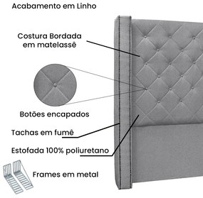 Cabeceira Cama Box Solteiro 90 cm Vicenza Linho Cinza S04 - D'Rossi