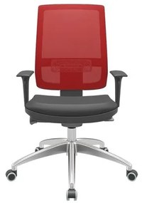 Cadeira Office Brizza Tela Vermelha Assento Vinil Preto Autocompensador Base Aluminio 120cm - 63755 Sun House