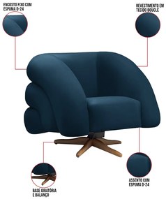 Poltrona Giratória Orgânica com Balanço kit 2 Tana Bouclê E03 - D'Rossi - Azul Marinho