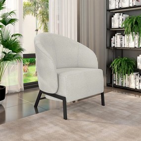 Kit 2 Poltronas Decorativa Sala de Estar Kenya Pés em Ferro Bouclê Preto/Cinza G33 - Gran Belo