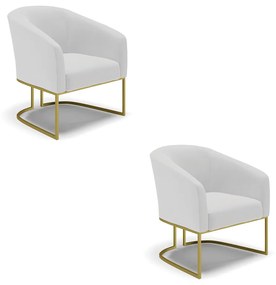 Poltrona Decorativa Industrial Dourado kit 2 Stella Linho D03 - D'Rossi - A05 Cinza