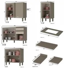 Armário de Cozinha Modulada de Canto 14 Peças Perfect H02 Duna/Cristal