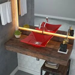Cuba Pia de Apoio para Banheiro Quadrada Luxo 34 C08 Vermelho - Mpozen