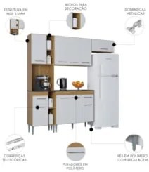 Cozinha Compacta Com Balcão Nicole 202cm P11 Damasco/Branco - Mpozenat