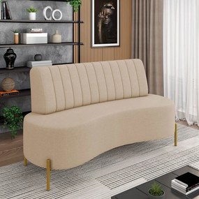 Sofá 2 Lugares Living 135cm Pé Ferro Dourado Maraú Linho K01 - D'Rossi - Bege