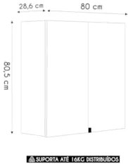 Armário de Cozinha Aéreo 80cm 2 Portas Minsk Z06 Freijó/Soft - Mpozena