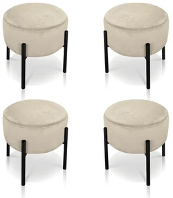 Puff Banqueta Decorativo Industrial Preto Kit 4 Iron Suede D03 - D'Rossi - Bege