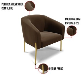 Cadeira Sala de Jantar Pé de Ferro Dourado Stella Suede D03 - D'Rossi - Marrom