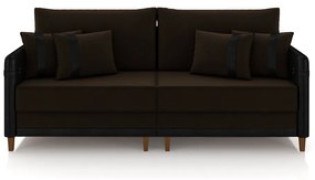 Sofá Living Montecarlo 2 Lugares Bipartido 212cm Pés em Madeira Veludo/PU Marrom/Preto G33 - Gran Belo