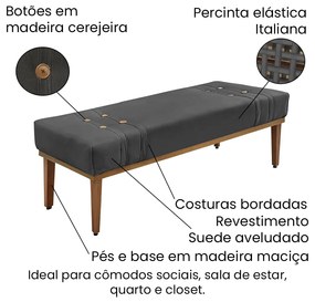 Cabeceira Cama Box Casal 140cm e Recamier Gênova Suede S04 - D'Rossi - Cinza