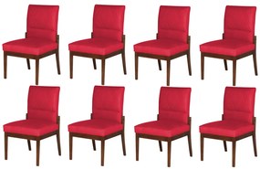 Conjunto 8 Cadeiras De Jantar Aurora Base Madeira Maciça Estofada Suede Vermelho