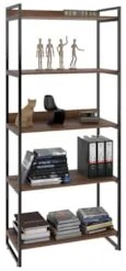 Estante Livreiro Prisma Estilo Industrial 80cm 5 Prateleiras C08 Nogal