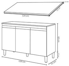 Balcão Gabinete 120cm 3 Portas Com Tampo Manu Preto - AJL Móveis