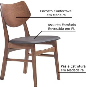 Kit 4 Cadeiras Decorativas Sala e Escritório Zion Madeira Nogueira (PU) Preto G56 - Gran Belo