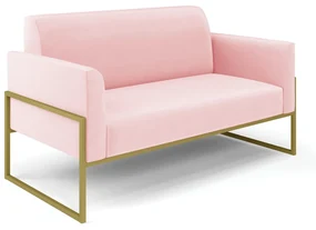 Sofá Namoradeira Base Industrial Alta Dourado Marisa Suede D03 - D'Rossi - Rosa Bebê