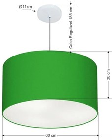 Lustre Pendente Cilíndrico Md-4101 Cúpula em Tecido 60x30cm Verde Folha - Bivolt