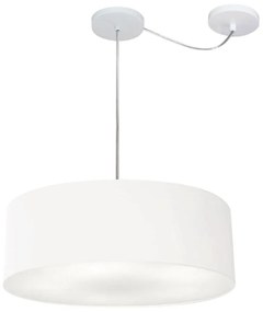 Lustre Pendente Cilíndrico Com Desvio Md-4222 Cúpula em Tecido 45x15cm Branco - Bivolt