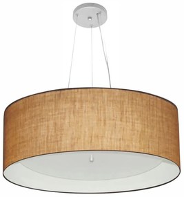 Lustre Pendente Cilíndrico Md-4013 Cúpula em Tecido 60x25cm Palha / Branco - Bivolt