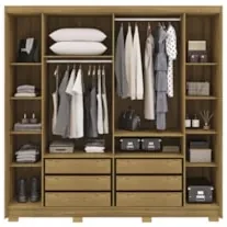 Guarda Roupa Casal 223cm Com Espelho Pernambuco Nature/Champanhe - Vil