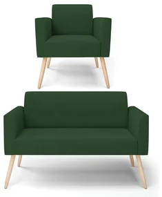Sofá Namoradeira com Poltrona Pés Palito Natural Marisa Veludo Verde D03 - D'Rossi