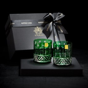 Kit Presente 2 Copos de Cristal P/ Whisky On The Rocks  Verde Escuro