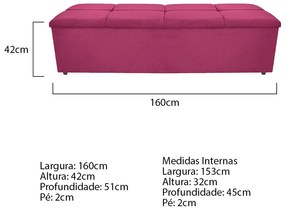 Calçadeira Munique 160 cm Queen Size Corano Pink - ADJ Decor