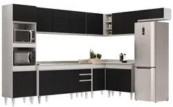 Armário de Cozinha Modulada 351cm Porta de Vidro 7 Peças Perfect H02  Duna/Cristal - Mpozenato