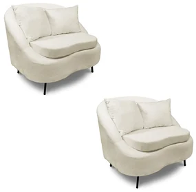 Poltrona Decorativa Orgânica Pé Ferro Preto Kit 2 Zaya Bouclê C05 - D'Rossi - Bege