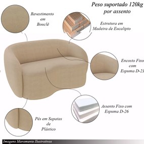 Conjunto 1 Sofá Living 180cm e 1 Poltrona Decorativa Sala de Estar Íbis Encosto Fixo Bouclê  Bege G33 - Gran Belo