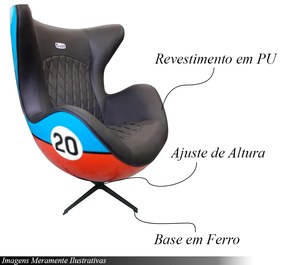 Poltrona Decorativa Egg Chair Nº20 c/Regulagem de Altura Azul/Laranja G53 - Gran Belo