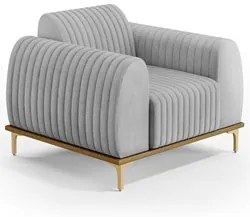 Poltrona Decorativa Base Gold Molino D06 Linho D-315 Cinza - Mpozenato