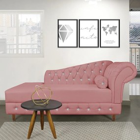 Divã Chesterfield 165 cm Capitonado com Strass Suede D'Rossi - Rose