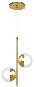 Pendente Haste Vertical Globo Duplo 22X10X31Cm Metal E Globo Ø10Cm 02X... (BRANCO / DOURADO BRILHO, AMBAR)