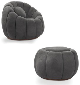 Poltrona Decorativa Orgânica Giratória com Puff Cloud Bouclê Cinza Escuro E03 - D'Rossi