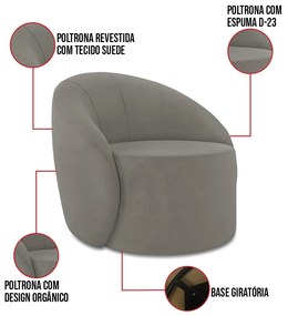 Poltrona Decorativa Orgânica Giratória Kit 2 Lua Suede D03 - D'Rossi - Grafite