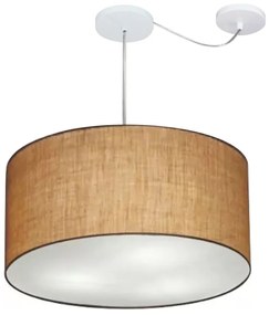 Lustre Pendente Cilíndrico Com Desvio Md-4264 Cúpula em Tecido 55x30cm Palha - Bivolt