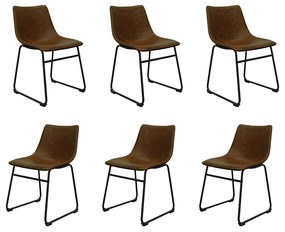 Kit 6 Cadeiras Decorativas Marquezine Sala de Jantar PU Base Aço Marrom/Preto G56 - Gran Belo