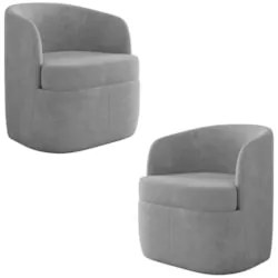 Kit 2 Poltronas Giratória Decorativa para Sala Dandara Z08 Veludo Cinz