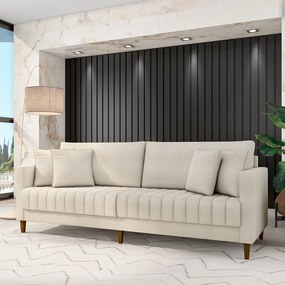 Sofá Living Decorativo Hamburgo 2 Lugares 156cm com Almofadas Pés em Madeira Bouclê Off White G33 - Gran Belo