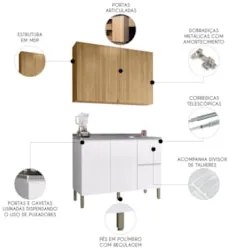 Armário de Cozinha CP01 Com Pia 120cm Minsk K02 Branco/Freijó - Mpozen