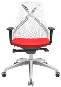 Cadeira Office Bix Tela Branca Assento Aero Vermelho Autocompensador Base Alumínio 95cm - 64001 Sun House