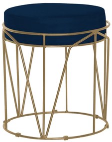 Puff Decorativo Sala de Estar Base Gold Chloe Veludo Azul G41 - Gran Belo