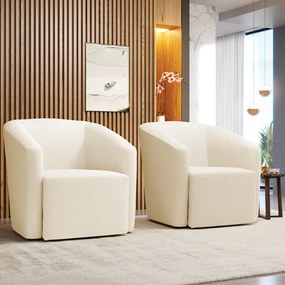 Poltrona Decorativa Base Giratória Kit 2 Stella Max Linho Bege D03 - D'Rossi