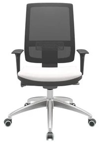 Cadeira Office Brizza Tela Preta Assento Vinil Branco Autocompensador Base Aluminio 120cm - 63753 Sun House