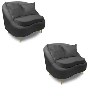 Poltrona Decorativa Orgânica Pé Ferro Dourado Kit 2 Zaya Bouclê Grafit C05 - D'Rossi