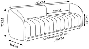 Sofá Decorativo Sala de Estar 292cm Adam 4 Lugares PU Marrom G45 - Gran Belo