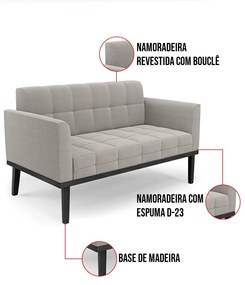 Namoradeira 2 Poltronas Base Madeira Fixa Pto Elisa Bouclê Cinza D03 - D'Rossi