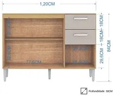 Balcão de Cozinha para Pia 120cm 3 Portas 2 Gavetas Livy P11 Damasco/O