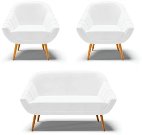 Kit 01 Namoradeira 02 Lugares e 02 Poltronas Giovana Corano Pés Palito Castanho - D'Rossi - Branco
